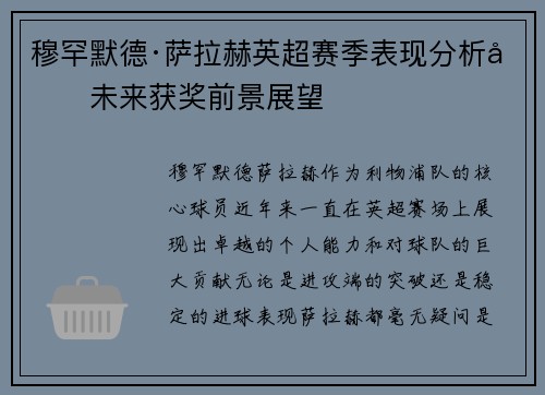 穆罕默德·萨拉赫英超赛季表现分析及未来获奖前景展望 穆罕默德·萨拉赫英超赛季表现分析及未来获奖前景展望